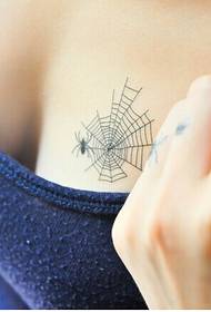 schéin Meedchen Brust frësch a schéint Spinneweb Tattoo Bild