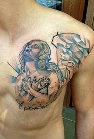 胸の抽象的な天使のタトゥーパターン