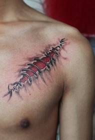 Чоловічий грудей реалістичні візерунок татуювання рани