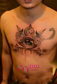 chest European and American style triangle Eye tattoo picture