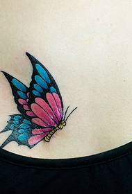 colored 3d butterfly tattoo on the girl's chest is only beautiful
