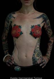 krūtinės seksualus bijūnas Gėlių tatuiruotės modelis