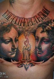 Dvě ženy se svíčkou tetování vzorem na hrudi 55645-Evropské krásné pouliční tetování vzor