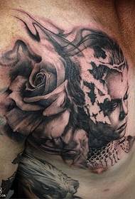 rose ຮູບແບບ tattoo ຮູບແຕ້ມໃສ່ ໜ້າ ເອິກ