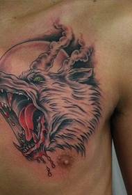 mutum kirji jini da jini ƙyar wolf shugaban tattoo hoto