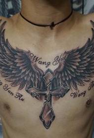 men's chest full of personality Wings tattoo