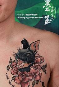 Këscht Faarf Cartoon Rose Kanéngchen Tattoo Bild