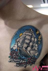 imatge del tatuatge del veler de vela de conducció 56001 - Magic Teapot Chest Tattoo Picture