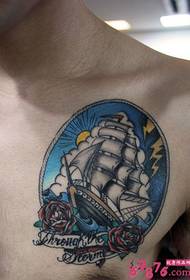 kör segelbåt ros tatueringsbild 56001 - Magic Teapot Chest Tattoo Picture