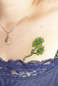 chest small fresh four-leaf clover tattoo pattern