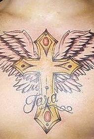petto Foto croce tatuaggio oro alato