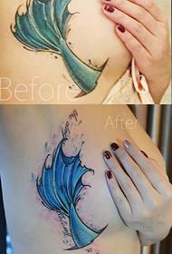 brystet en tatoveringsmønster med fiskestjerne