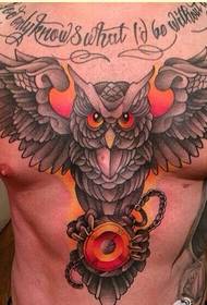 foto personale del modello del tatuaggio del gufo del torace maschio