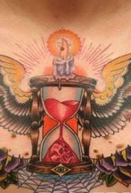male front chest hourglass with wings tattoo