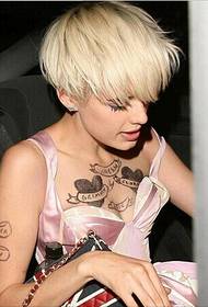 European star beauty breast N heart-shaped tattoo picture