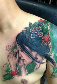 figura del tatuaggio del ritratto di bella ragazza del petto dei ragazzi