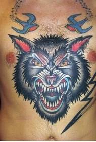 boys chest classic domineering wolf head totem tattoo picture