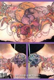 chest color cloud winding Rose ຮູບແບບ tattoo ດອກໄມ້