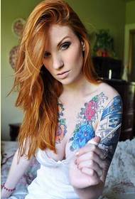 Beauty unique chest floral tattoo pattern