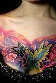 girl chest oversized pansies Tattoo pattern to enjoy the picture