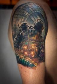 Grande modello di tatuaggio meccanico dipinto