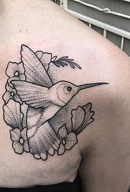 axel kolibri blomma prick tatuering mönster