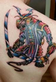 Samurai tato anak laki-laki bahu berwarna gambar tato prajurit
