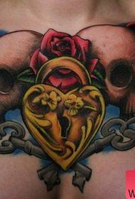 woman chest skull tattoo work