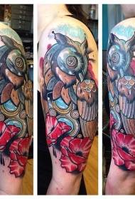 მხრის ახალი სტილის ფერი მექანიკური owl tattoo სურათი