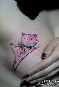 wzór tatuażu z kotem w klatce piersiowej