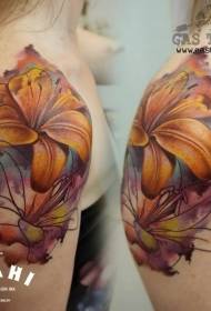 рамо Незавършен цветен модел лилия татуировка