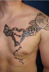 chest heart-shaped cross rose tattoo picture picture