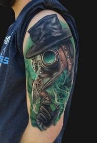 máscara de color tradicional moderna de brazo grande para niños y patrón de tatuaje de zorro verde