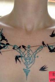 girl chest totem swallow tattoo pattern
