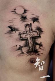 männlech Këscht super schéin Kräiz mat Fliedermaus Tattoo Muster