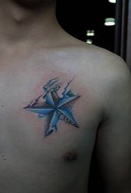 mergaitės krūtinės gražus penkiakampis žvaigždės tatuiruotės raštas