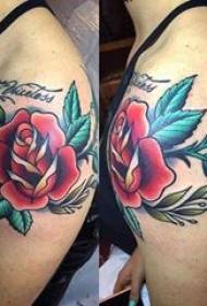 Tetovējums ar mazu puķu meitenes plecu apgleznots tetovējums mazu ziedu attēlu