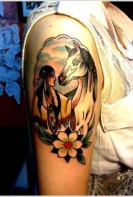 plecu vecā stila krāsu indiešu sievietes ar tetovējumiem