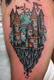 Padrão de tatuagem grande castelo multicolorido pequeno fantasia