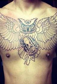 Pria Dada Pakéan Owl Tattoo