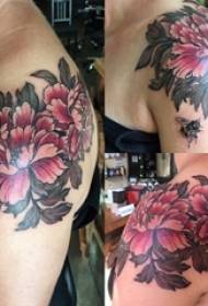 tatuaggio piccolo peonia ragazzi spalla colore immagine tatuaggio peonia