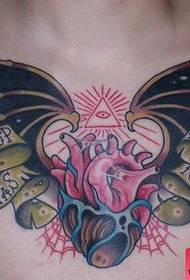 petto maschile cool cool old school cuore e ali tattoo pattern