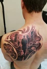tatuaggio di spalla di ragazzi in bianco e nero punto di tatuaggio in stile grigio Punto di abilità di costruzione del tatuaggio personaggio ritratto ritratto di tatuaggio