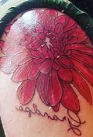 татуировкасы хризантема үлгісі қыздың иығында әдемі хризантемалық тату-сурет