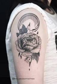 female shoulder gray peony flower tattoo pattern