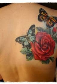 rugskouerkleur realisties Blom met vlinder tatoeëring