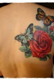 kolor sa balikbalik nga realistiko nga bulak nga may tattoo sa butterfly