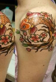 shoulder painted tattoo technique small fresh plant Tattoo flower tattoo twig tattoo goldfish tattoo picture