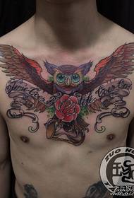 男人前胸超酷的 爱色猫头鹰纹身图案