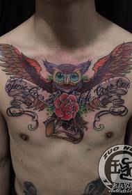 man's chest cool love owl tattoo pattern